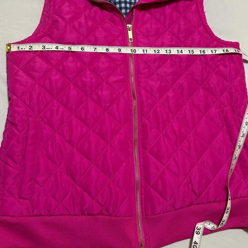 Crown & Ivy Womens Hot Pink Quilted Puffer Vest Gingham Lining Size‎ M Full Zip